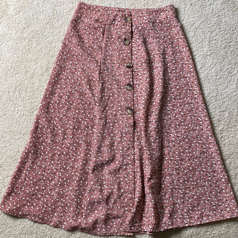 Pink floral maxi skirt